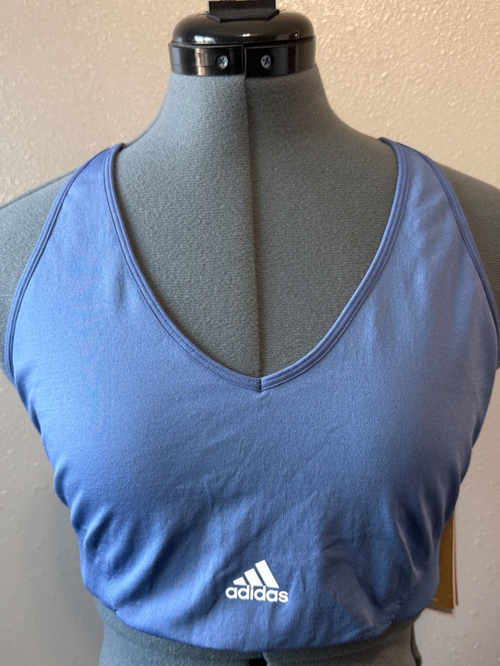 Adidas Blue Racerback Sports Bra with White Logo